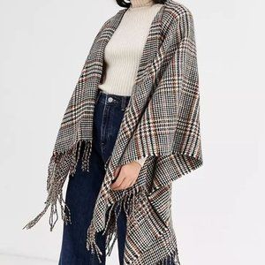 Tartan Plaid Houndstooth Reversible Oversized Blanket Scarf with Tassels